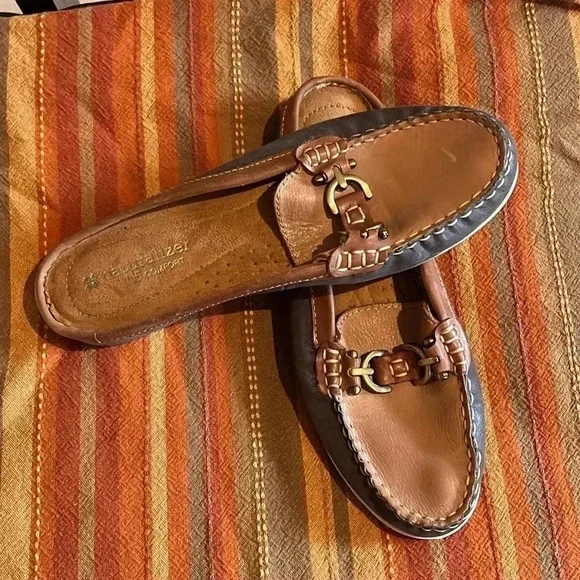 Naturalizer Hutton Brown and Blue Leather Shoes With Gold Accents Size 5.5 - Picture 3 of 10